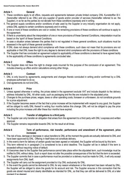 Purchase conditions DNL